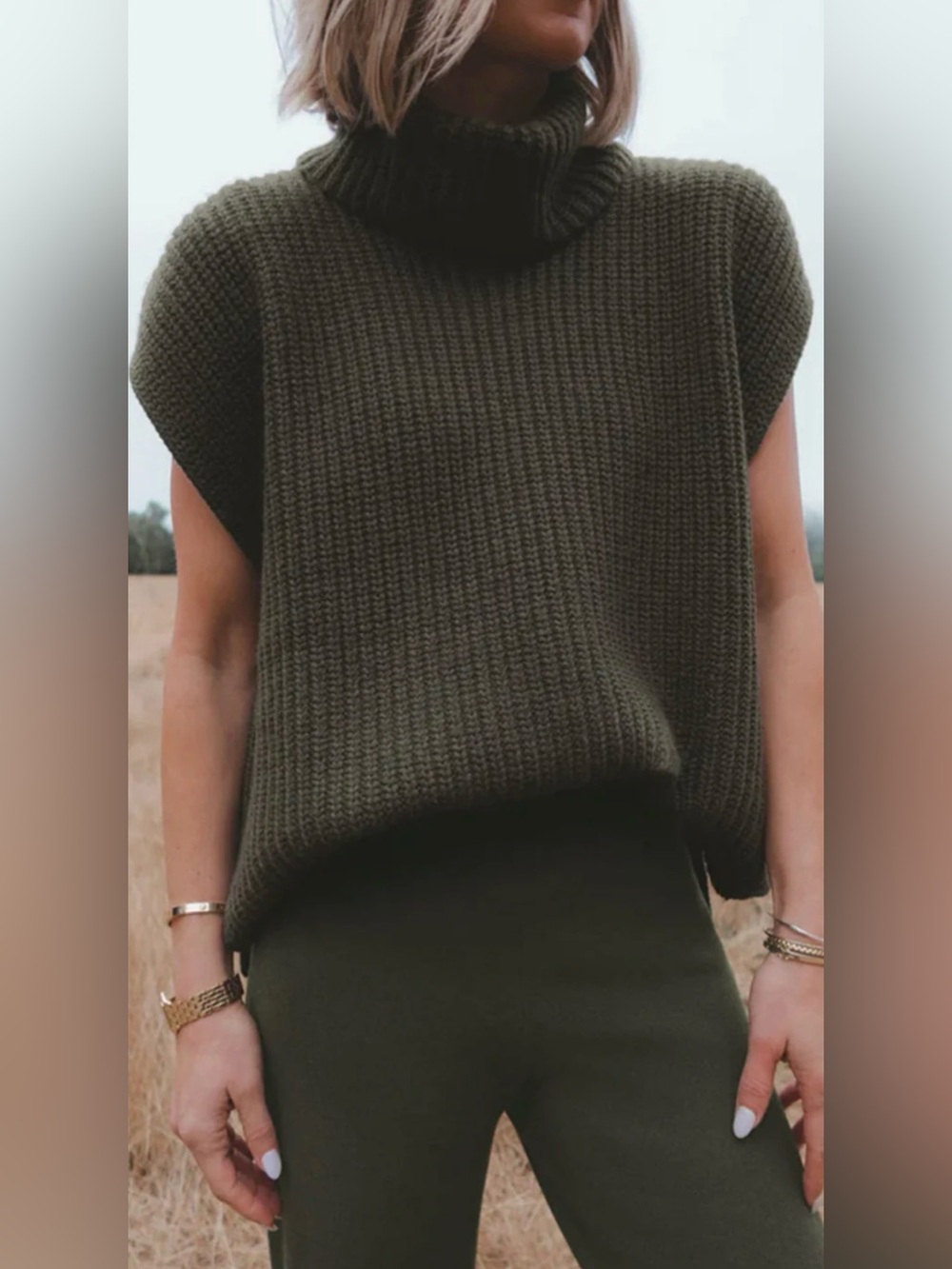 Splendid x Cella Jane RWRS080 Wool Cashmere Poncho Cowl Sweater M Olive Gray
